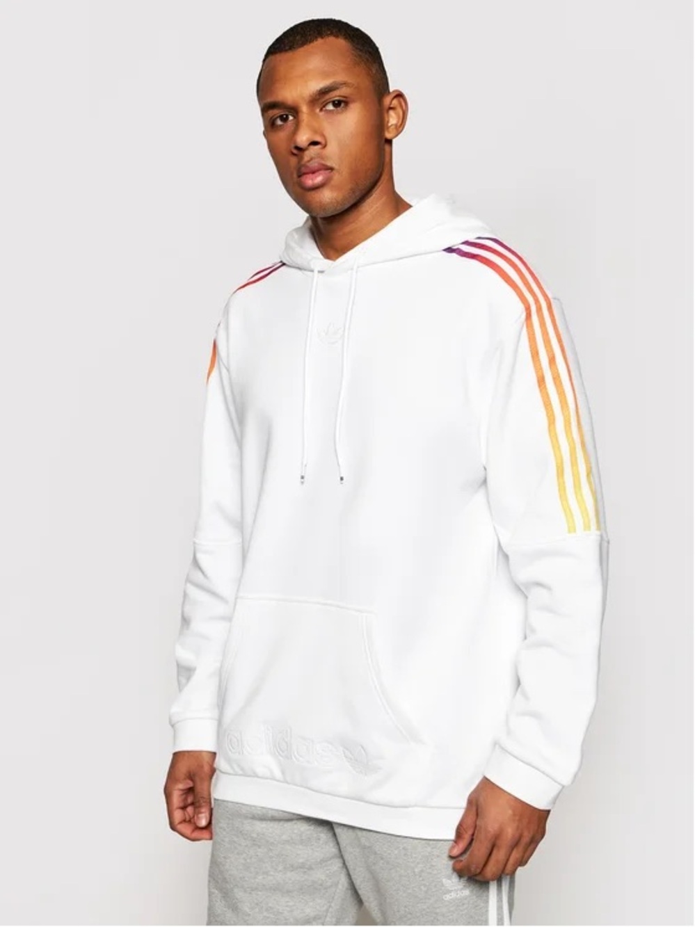Adidas White Hoodie with multicolour stripes, Size medium